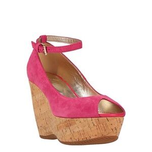 US W 8 NWT Hogan Pink Suede Platform Wedge Sandals